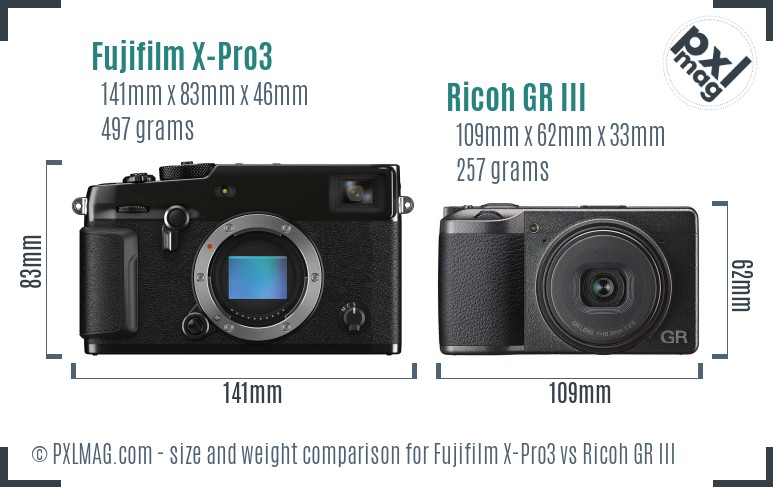 Fujifilm X-Pro3 vs Ricoh GR III size comparison