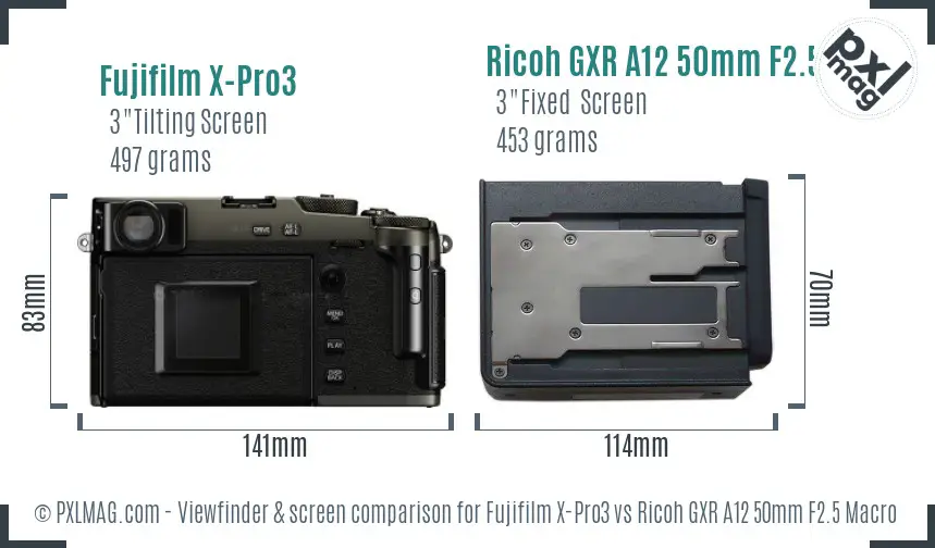 Fujifilm X-Pro3 vs Ricoh GXR A12 50mm F2.5 Macro Screen and Viewfinder comparison