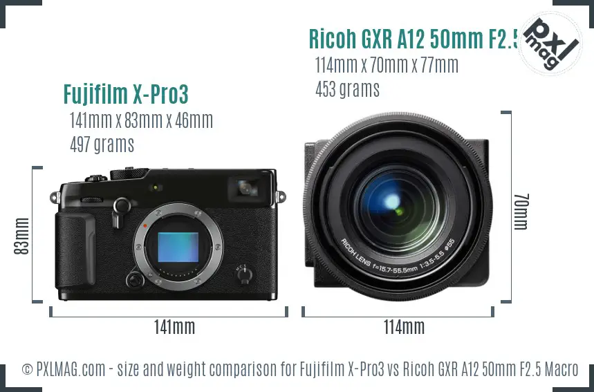 Fujifilm X-Pro3 vs Ricoh GXR A12 50mm F2.5 Macro size comparison