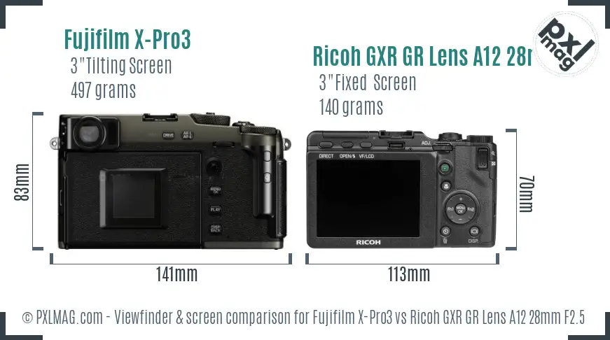 Fujifilm X-Pro3 vs Ricoh GXR GR Lens A12 28mm F2.5 Screen and Viewfinder comparison