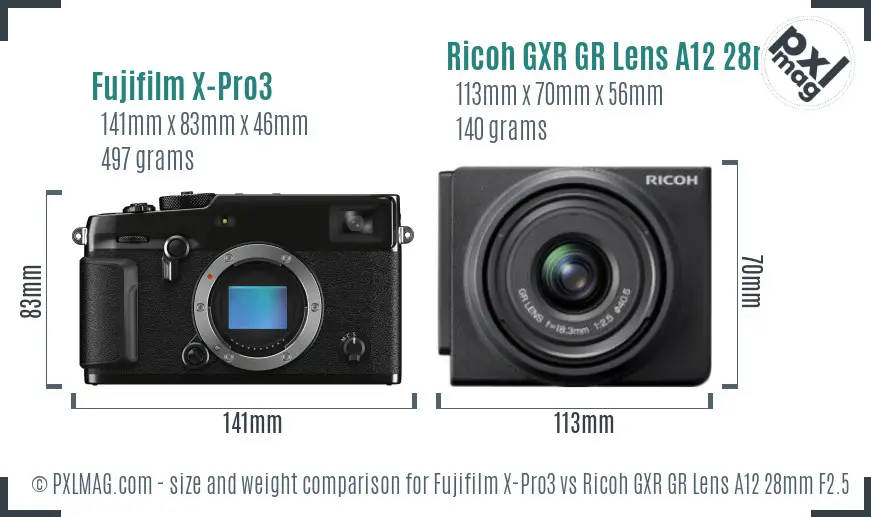 Fujifilm X-Pro3 vs Ricoh GXR GR Lens A12 28mm F2.5 size comparison
