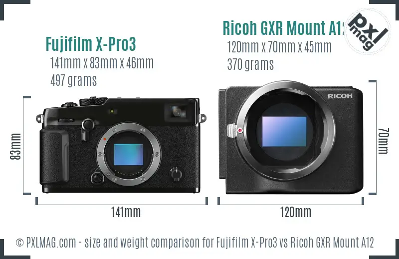 Fujifilm X-Pro3 vs Ricoh GXR Mount A12 size comparison