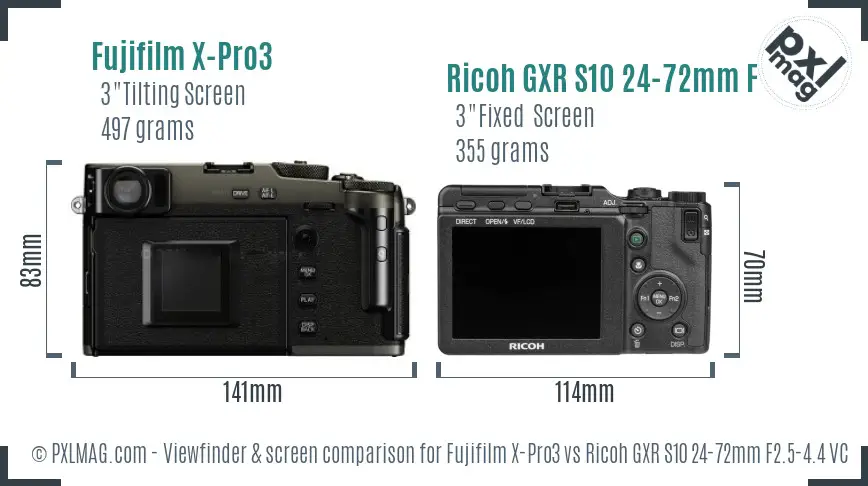Fujifilm X-Pro3 vs Ricoh GXR S10 24-72mm F2.5-4.4 VC Screen and Viewfinder comparison