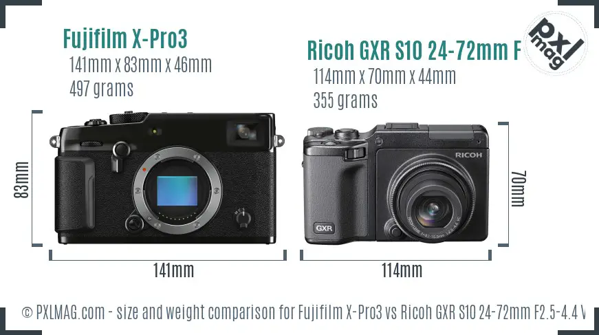 Fujifilm X-Pro3 vs Ricoh GXR S10 24-72mm F2.5-4.4 VC size comparison