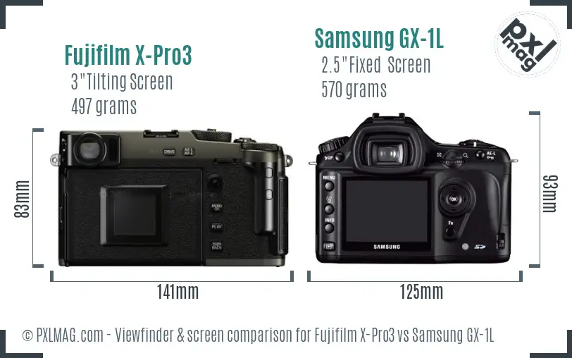 Fujifilm X-Pro3 vs Samsung GX-1L Screen and Viewfinder comparison