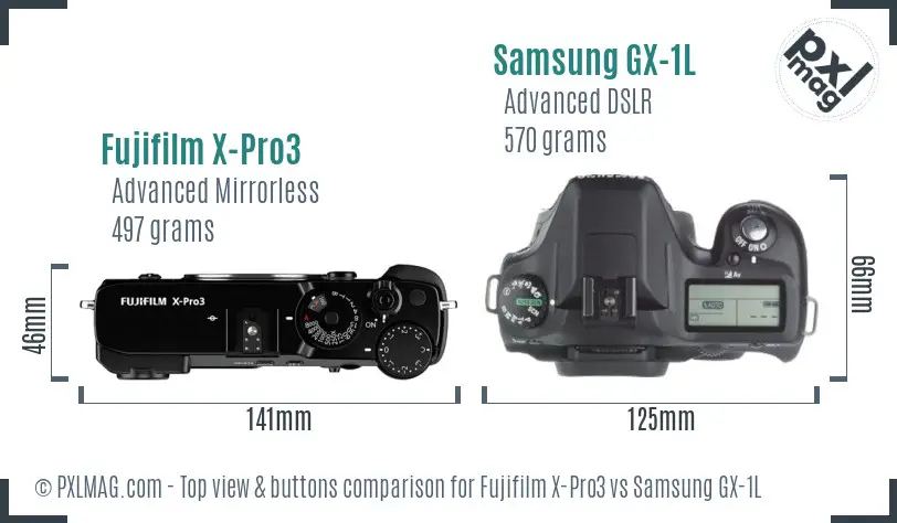 Fujifilm X-Pro3 vs Samsung GX-1L top view buttons comparison