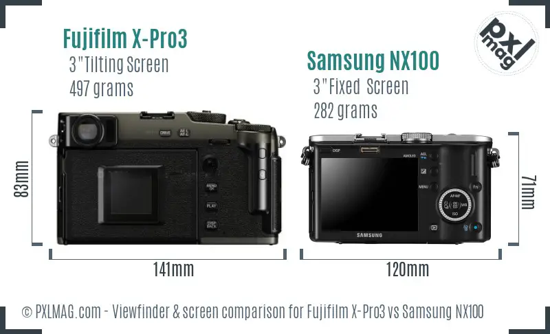 Fujifilm X-Pro3 vs Samsung NX100 Screen and Viewfinder comparison