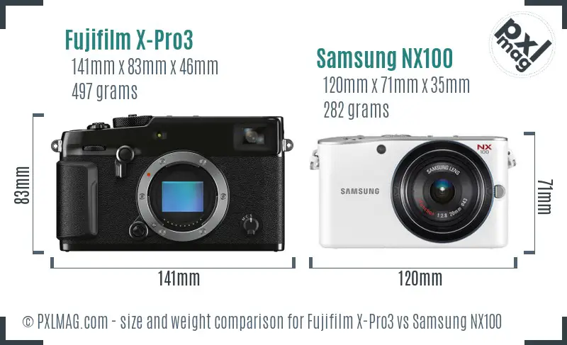 Fujifilm X-Pro3 vs Samsung NX100 size comparison