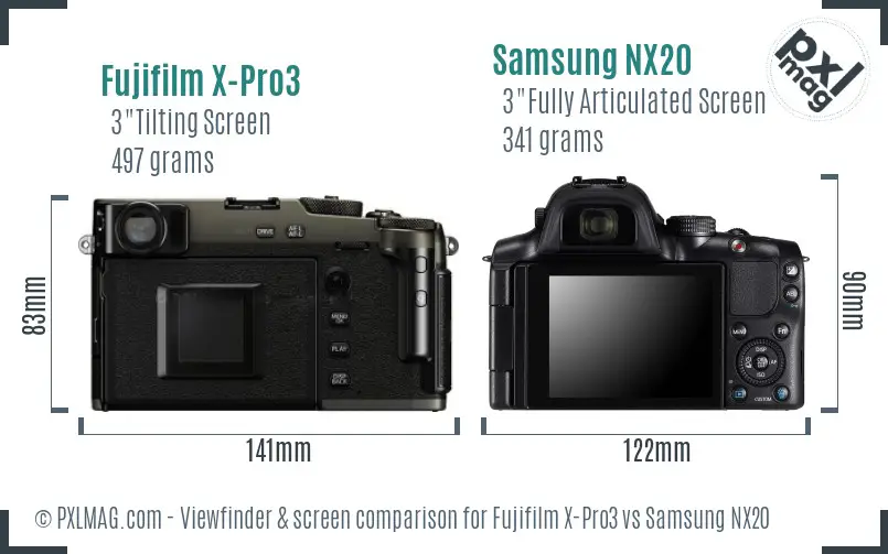 Fujifilm X-Pro3 vs Samsung NX20 Screen and Viewfinder comparison Fujifilm X-Pro3 vs Samsung NX20 Screen and Viewfinder comparison