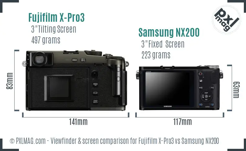 Fujifilm X-Pro3 vs Samsung NX200 Screen and Viewfinder comparison
