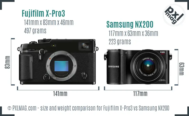 Fujifilm X-Pro3 vs Samsung NX200 size comparison