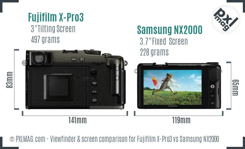 Fujifilm X-Pro3 vs Samsung NX2000 Screen and Viewfinder comparison