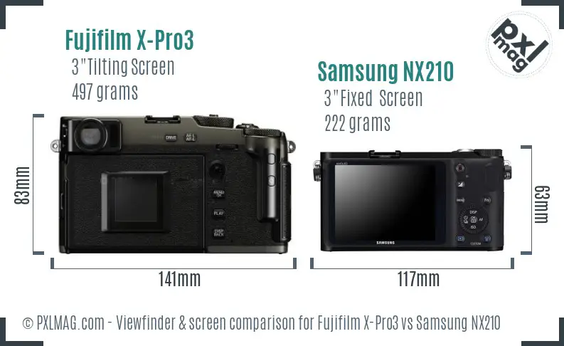 Fujifilm X-Pro3 vs Samsung NX210 Screen and Viewfinder comparison