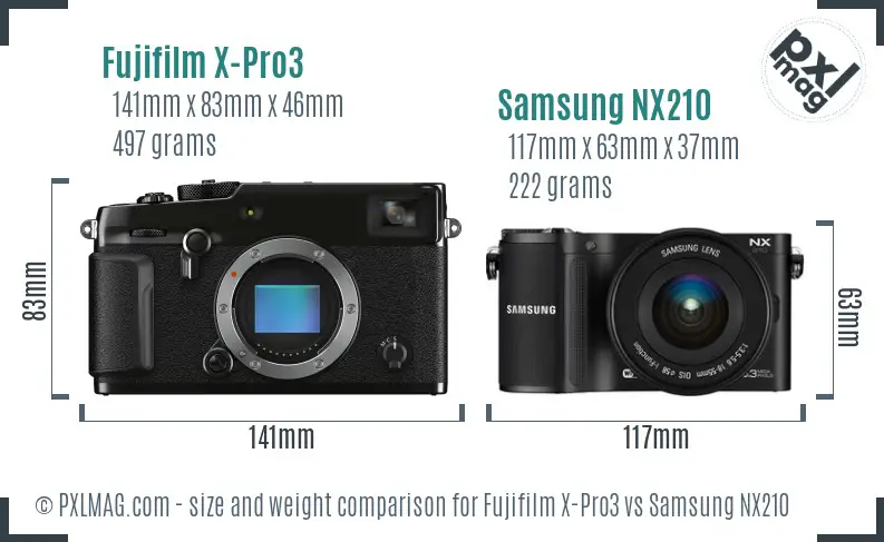 Fujifilm X-Pro3 vs Samsung NX210 size comparison