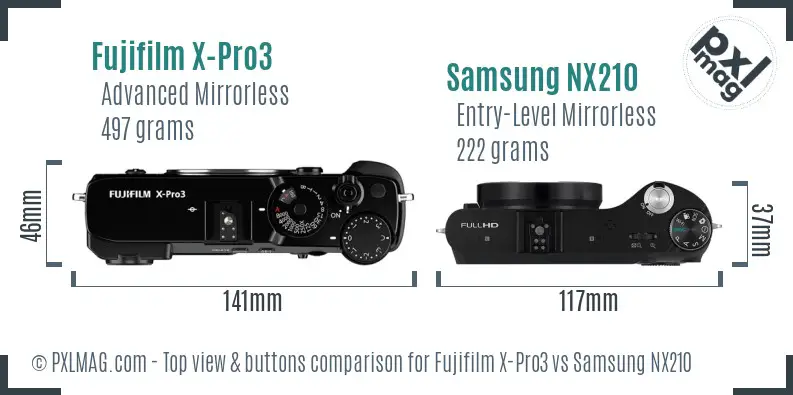 Fujifilm X-Pro3 vs Samsung NX210 top view buttons comparison