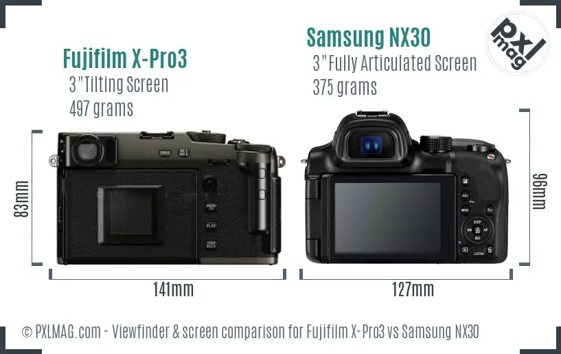 Fujifilm X-Pro3 vs Samsung NX30 Screen and Viewfinder comparison Fujifilm X-Pro3 vs Samsung NX30 Screen and Viewfinder comparison