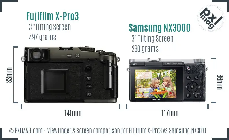 Fujifilm X-Pro3 vs Samsung NX3000 Screen and Viewfinder comparison