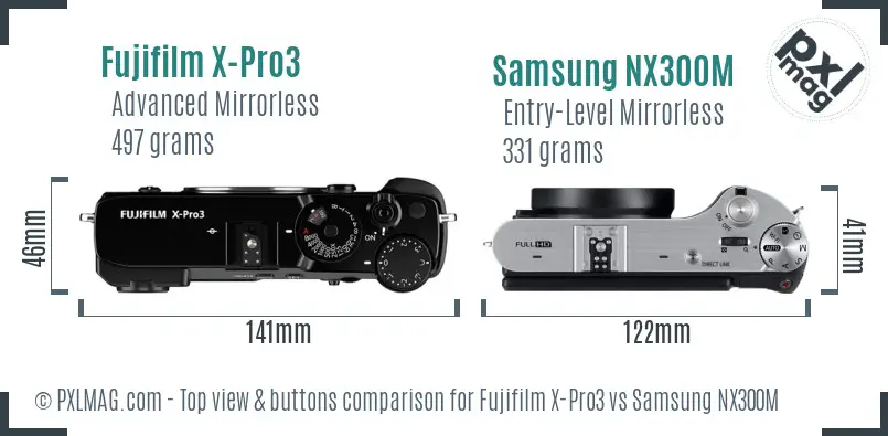 Fujifilm X-Pro3 vs Samsung NX300M top view buttons comparison