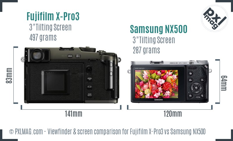 Fujifilm X-Pro3 vs Samsung NX500 Screen and Viewfinder comparison
