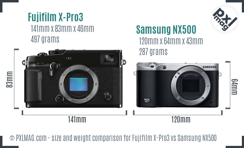 Fujifilm X-Pro3 vs Samsung NX500 size comparison Fujifilm X-Pro3 vs Samsung NX500 size comparison
