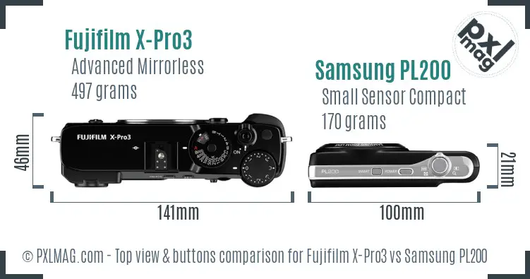 Fujifilm X-Pro3 vs Samsung PL200 top view buttons comparison