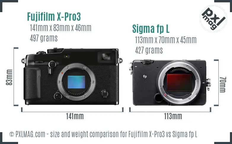 Fujifilm X-Pro3 vs Sigma fp L size comparison