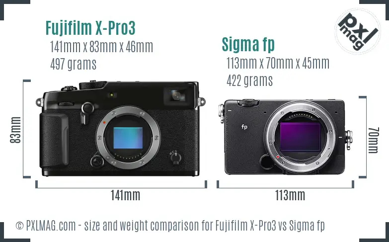 Fujifilm X-Pro3 vs Sigma fp size comparison