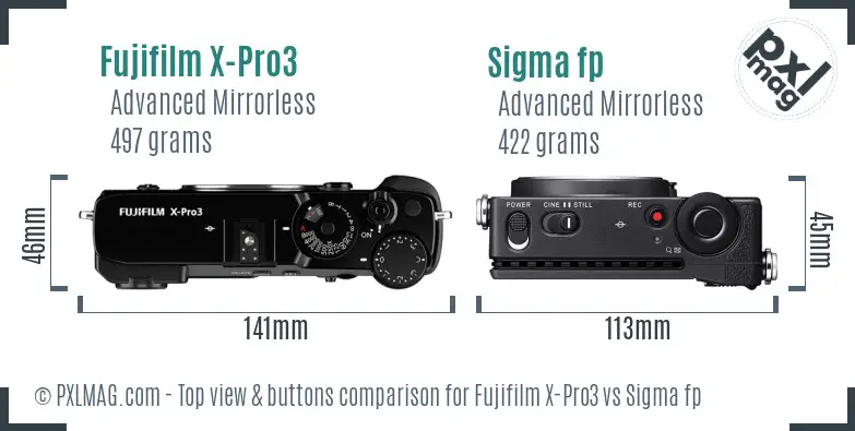Fujifilm X-Pro3 vs Sigma fp top view buttons comparison