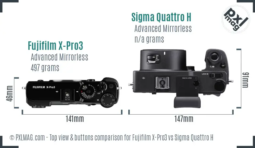 Fujifilm X-Pro3 vs Sigma Quattro H top view buttons comparison