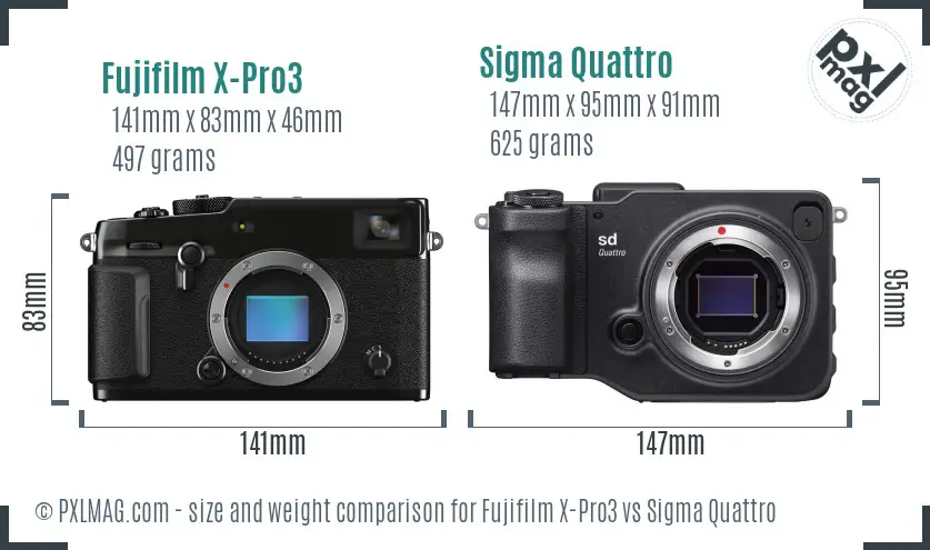 Fujifilm X-Pro3 vs Sigma Quattro size comparison