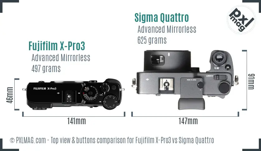 Fujifilm X-Pro3 vs Sigma Quattro top view buttons comparison