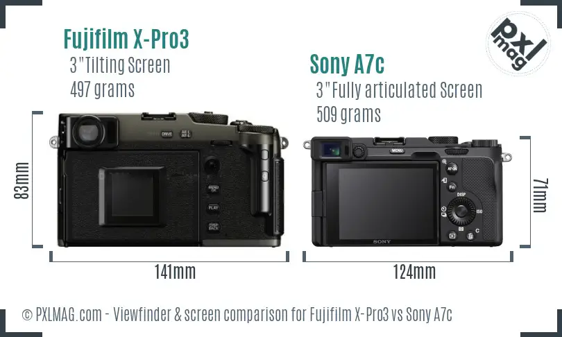 Fujifilm X-Pro3 vs Sony A7c Screen and Viewfinder comparison