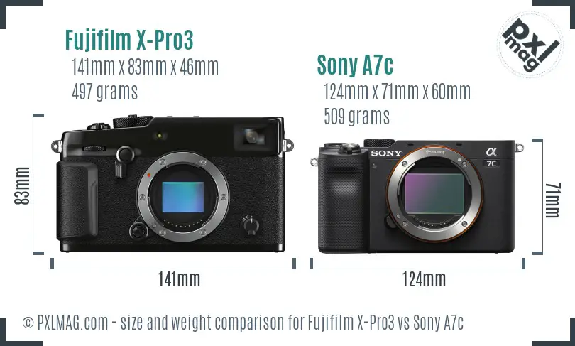 Fujifilm X-Pro3 vs Sony A7c size comparison