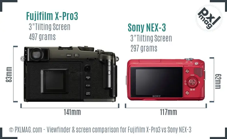 Fujifilm X-Pro3 vs Sony NEX-3 Screen and Viewfinder comparison