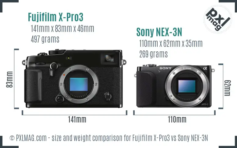 Fujifilm X-Pro3 vs Sony NEX-3N size comparison