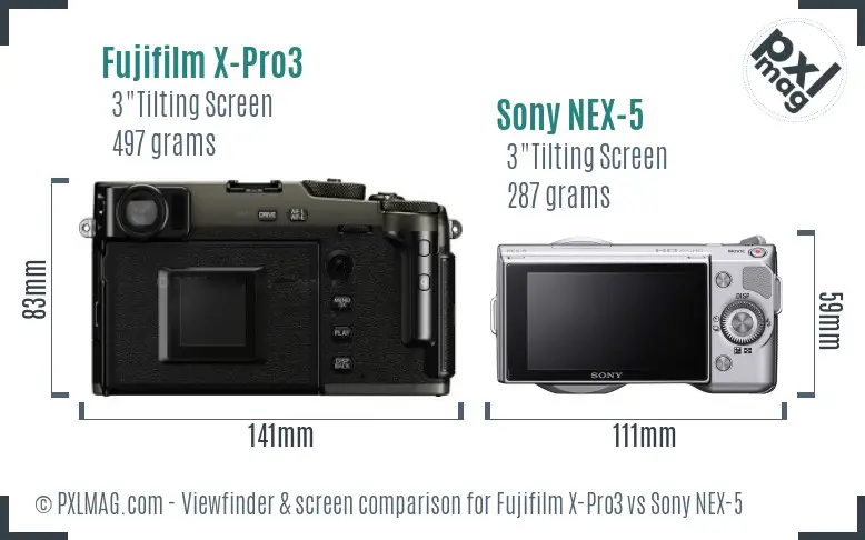 Fujifilm X-Pro3 vs Sony NEX-5 Screen and Viewfinder comparison Fujifilm X-Pro3 vs Sony NEX-5 Screen and Viewfinder comparison