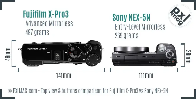 Fujifilm X-Pro3 vs Sony NEX-5N top view buttons comparison