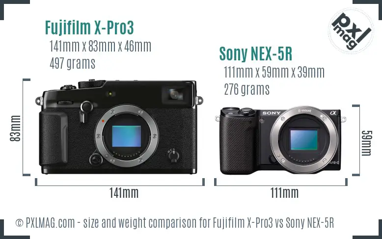 Fujifilm X-Pro3 vs Sony NEX-5R size comparison