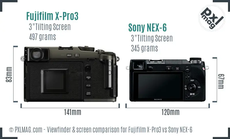 Fujifilm X-Pro3 vs Sony NEX-6 Screen and Viewfinder comparison