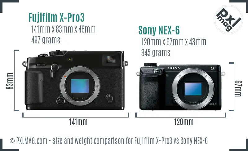 Fujifilm X-Pro3 vs Sony NEX-6 size comparison