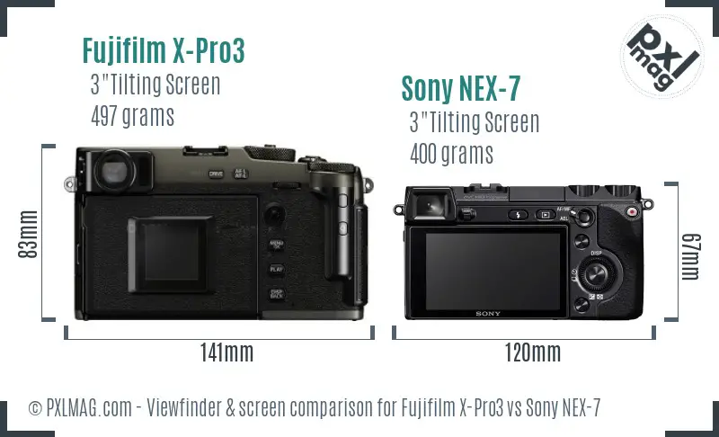 Fujifilm X-Pro3 vs Sony NEX-7 Screen and Viewfinder comparison