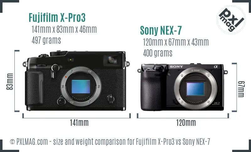 Fujifilm X-Pro3 vs Sony NEX-7 size comparison