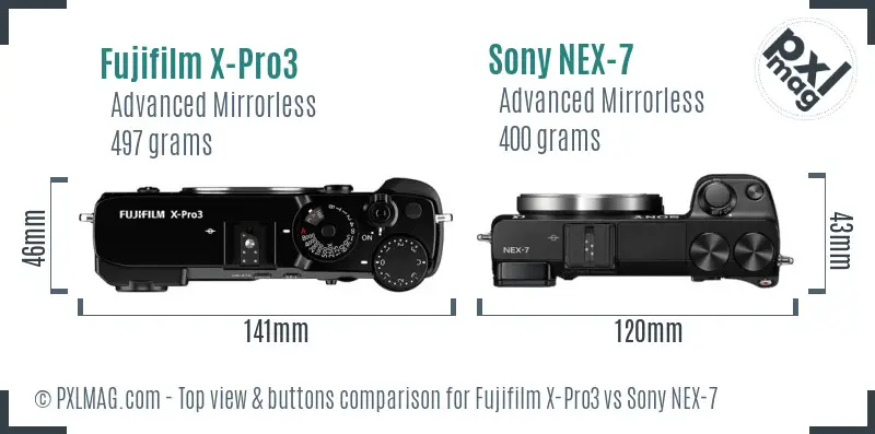 Fujifilm X-Pro3 vs Sony NEX-7 top view buttons comparison
