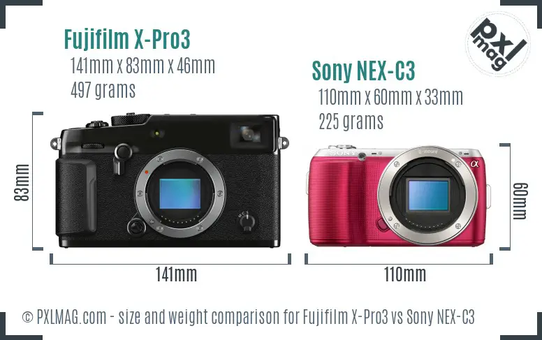 Fujifilm X-Pro3 vs Sony NEX-C3 size comparison