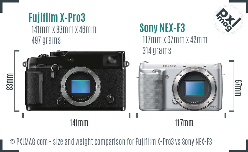 Fujifilm X-Pro3 vs Sony NEX-F3 size comparison