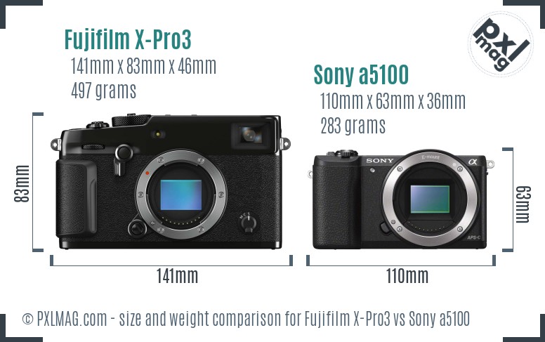 Fujifilm X-Pro3 vs Sony a5100 size comparison Fujifilm X-Pro3 vs Sony a5100 size comparison
