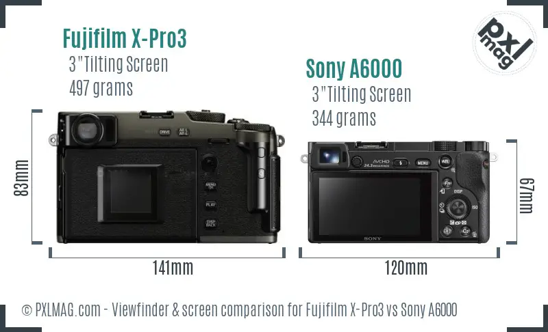 Fujifilm X-Pro3 vs Sony A6000 Screen and Viewfinder comparison