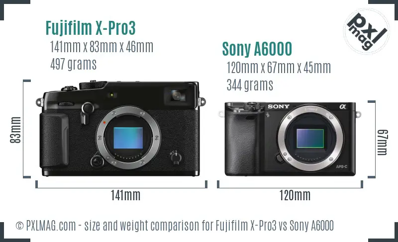 Fujifilm X-Pro3 vs Sony A6000 size comparison