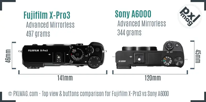 Fujifilm X-Pro3 vs Sony A6000 top view buttons comparison