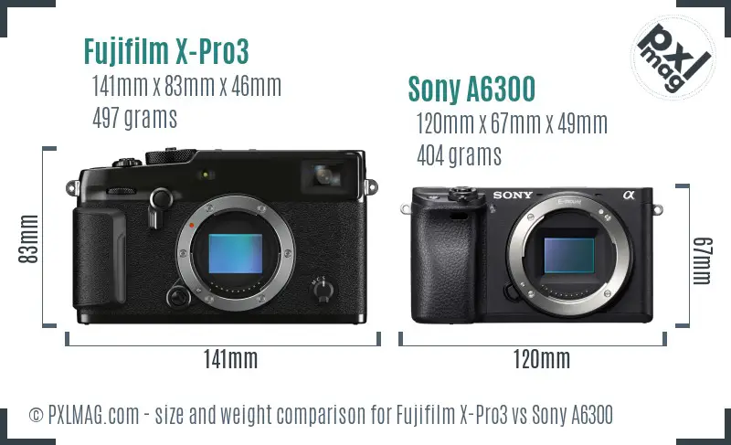 Fujifilm X-Pro3 vs Sony A6300 size comparison